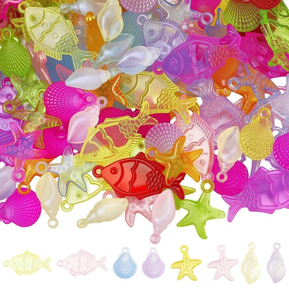 5062 120Pcs 4 Style Ocean Themed Acrylic Charms Summer Starfish Charms